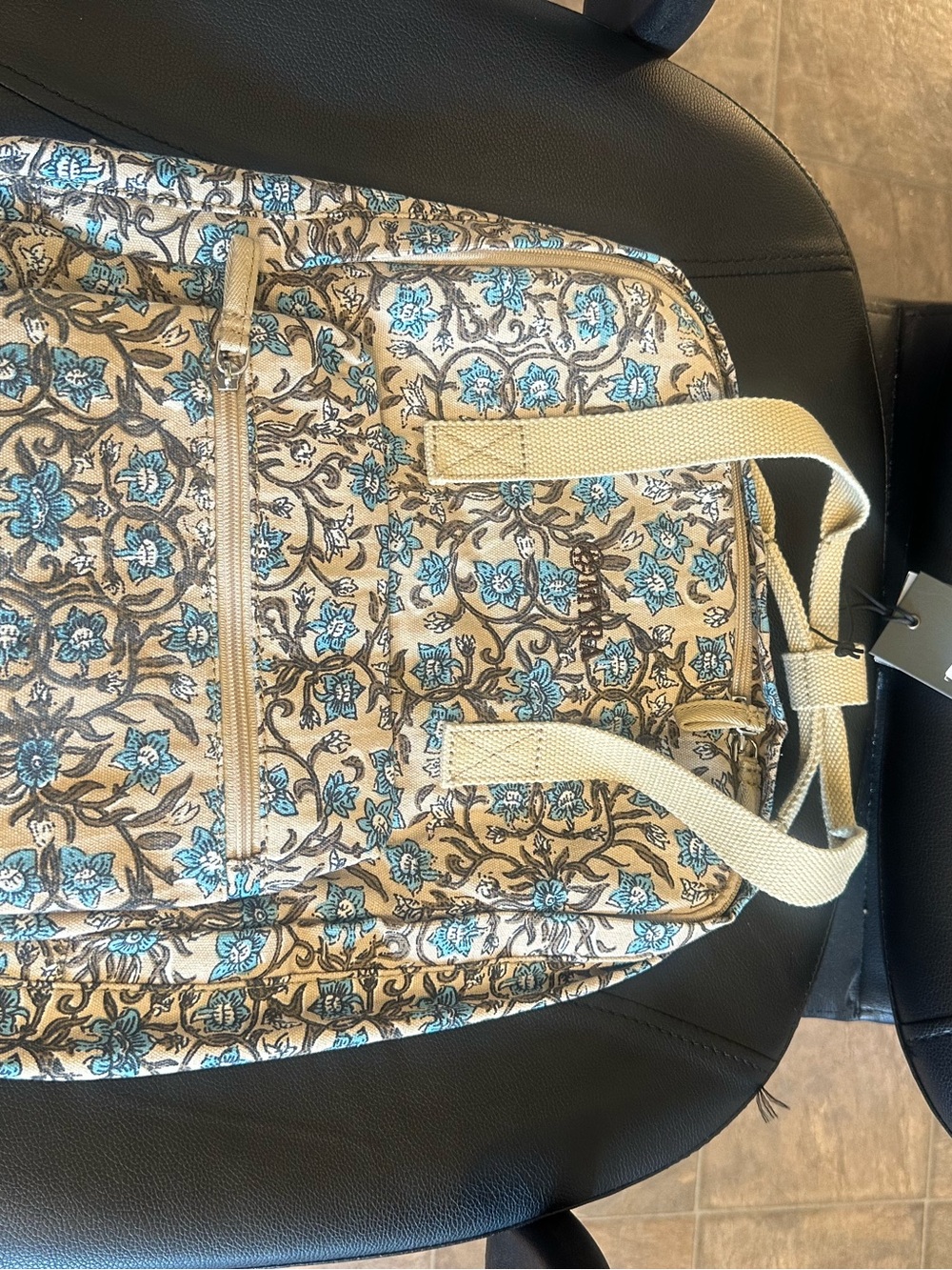 Myra Bag Floral Print Backpack in Beige and Teal